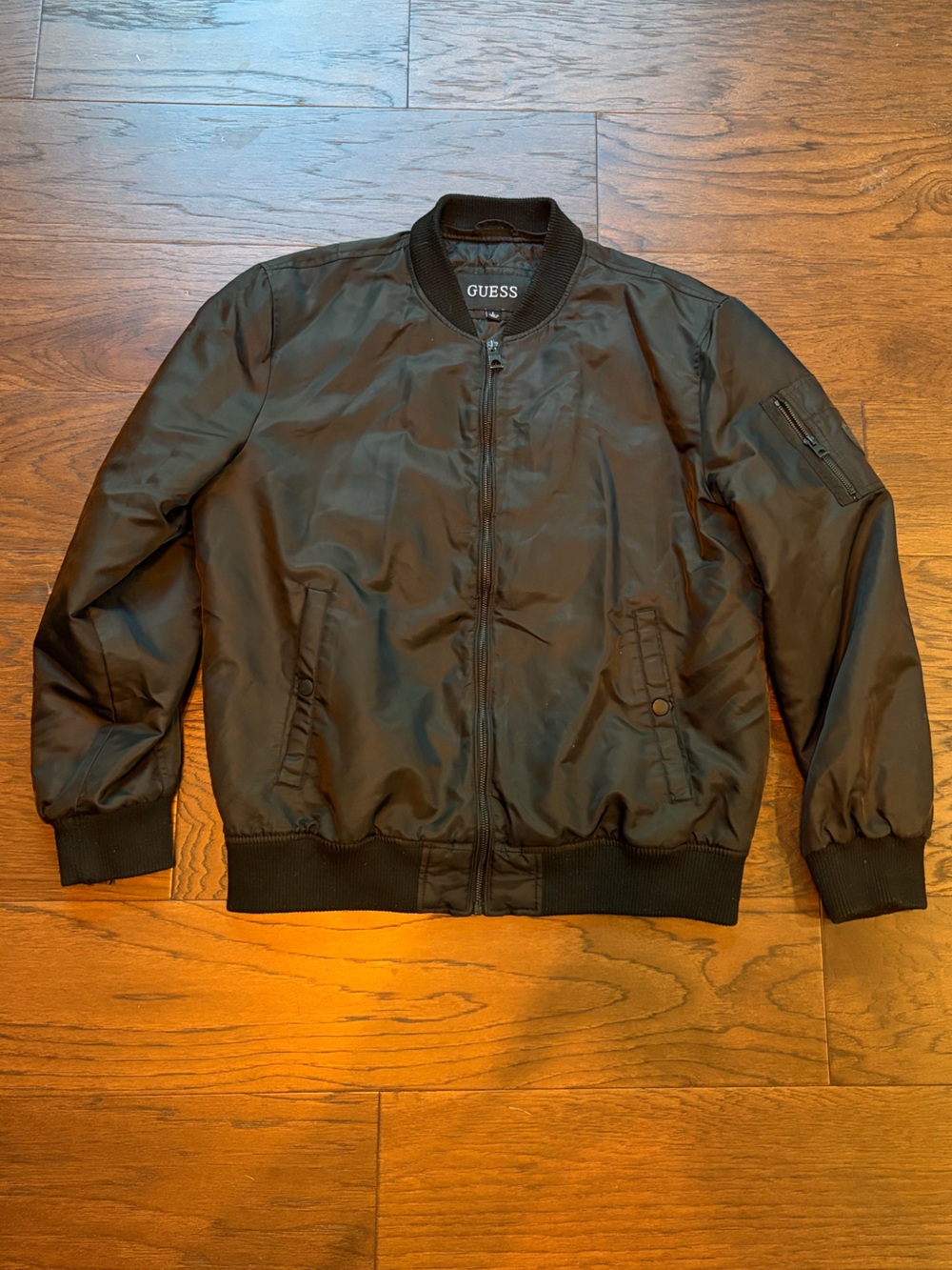 Guess Black Men's Bomber Jacket with Detachable Hood